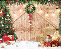 Christmas Backdrop 10x8ft Soft Fabric Rustic Barn Wood Door Backdrop for Photography Xmas Tree Snow Wall Floor Party Photo Background Family Banner Decorations Studio Prop Pictures by Haboke