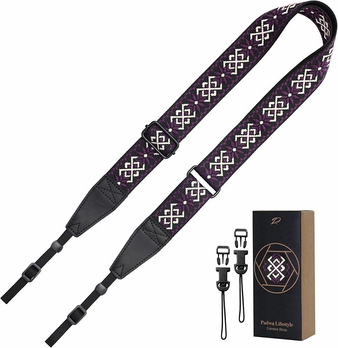Padwa Lifestyle Adjustable Camera Strap - 1.5" Top Layer Cowhide Head Camera Straps for Photographers, Cotton Adjustable Neck Shoulder & Crossbody Strap Quick Release for All Cameras and Binoculars by PadwaLifestyleCameraStrap