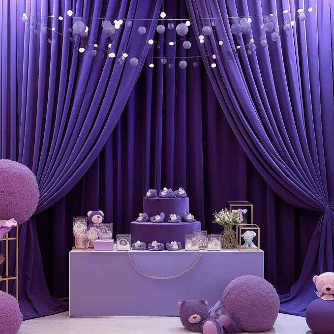 Wish Care Purple Backdrop Curtains - 6 Panels, Wrinkle-Free, Polyester, Photography Drapes for Baby Shower, Birthday Party, Wedding, Prom, Photo Booth - 24 X 10FT (Purple) - Image 7