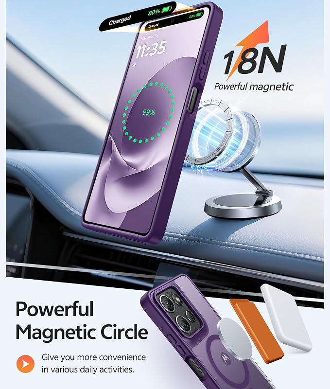 FNTCASE for Moto G Play 2026 / G 2026 / G 2025 Phone Case, Screen Protector | Translucent Matte Magnetic Back, 14FT Military Grade Drop Protection, Shockproof Protective Phone Cover, Purple - Image 3