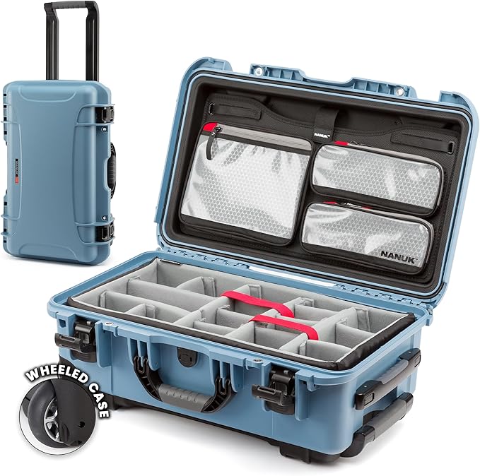 NANUK 935 Pro Photo Kit Camera Case, Waterproof Wheeled Hard Case, Carry-On | 22” x 14” x 9”, Protects Cameras & Lenses During Travel, Padded Dividers, Lockable, For DSLR & Mirrorless Cameras, Cyan by NANUK