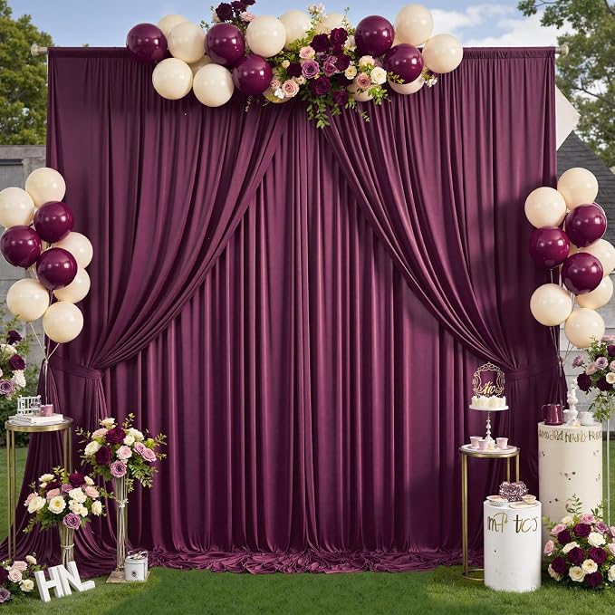 50x12 ft Burgundy Backdrop Curtains for Weddings, Birthdays and Photos | 10 Panels 5x12 ft, Wrinkle-Free Polyester Drapes, Washable, Ironable, 4 in Rod Pocket for Baby Showers Photography - Image 2