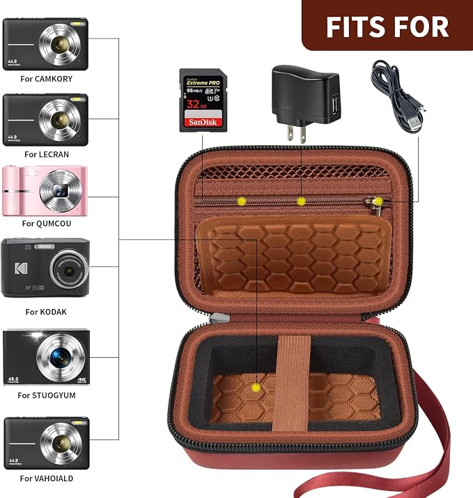 Comecase Digital Camera Case for Kodak PIXPRO FZ45 FZ55, Brown | Fits Cameras up to 4.33 x 3.07 x 2.3 in, Pre-Cut Foam, Elastic Strap&Hand Strap, Mesh Pocket for Accessories, Case Only - Image 2