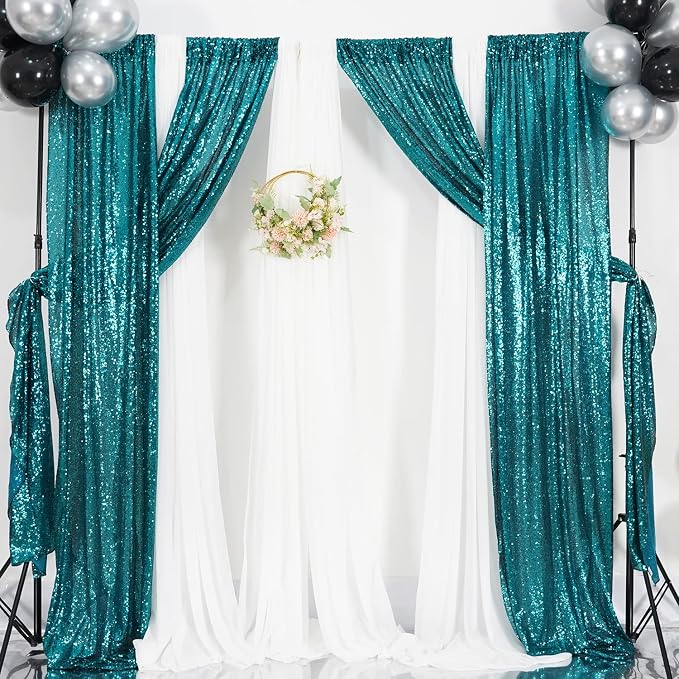 Poise3EHome 2ft x 8ft Teal Sequin Backdrop Curtains 2 Panels for Photography Party Decoration, Teal - Image 5
