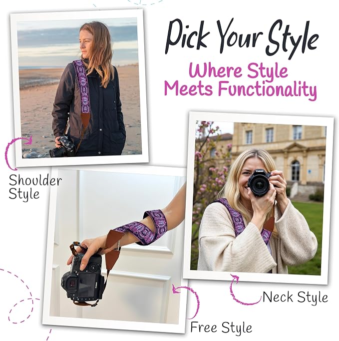 Art Tribute Camera Strap - Shoulder, Crossbody & Neck Camera Strap for Photographers, Fits All Cameras, Canon Nikon Sony Fujifilm, Padded Strap W/Quick Release, Embroidered Cotton & Leather Ends - Image 6