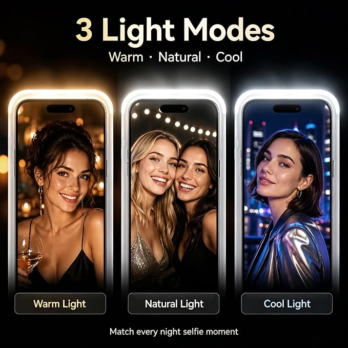 for iPhone 16 Case with Selfie Light, 3 Color Modes (Blue) | Compatible with MagSafe,Brightness Control, Memory Setting, USB-C Light Charging, Cable Included - Image 3