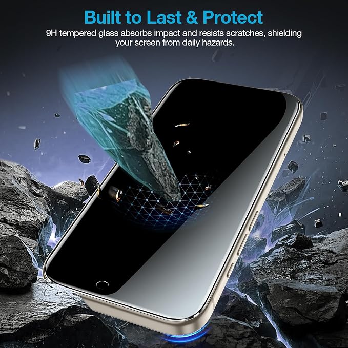 Fotbor [3+3 Pack Privacy Screen Protector for iPhone 16 Pro, 26° Anti-Spy & Blue Light Filter Tempered Glass with 3 Camera Lens Protectors, 3X Reinforced, Easy Alignment - Image 5