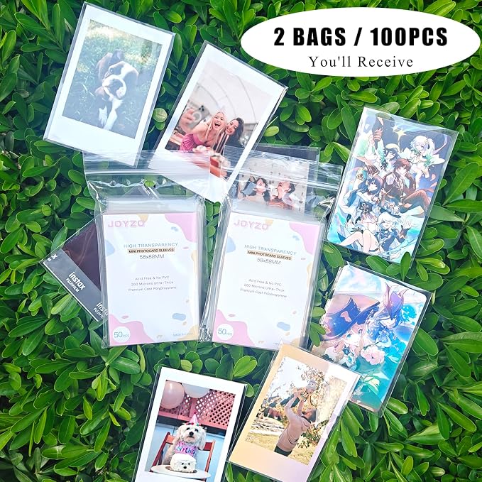 Kpop Card Sleeves, 58x88mm Photo Protector for Polaroid Instax Mini | 100PCS Clear Polypropylene, PVC-Free, Acid-Free Card Shield, 200 Micron/0.2mm Thick, 2.28x3.46in Snug Fit Photo Sheet Pocket - Image 8