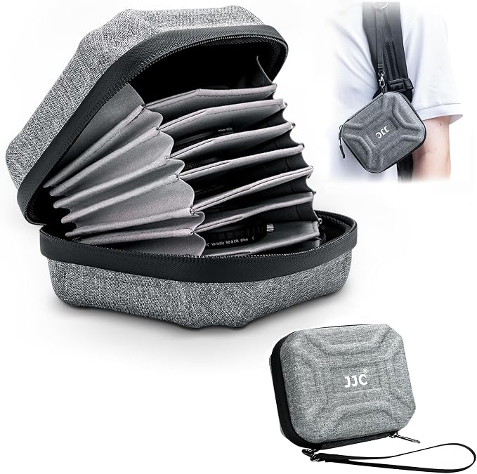 JJC 10 Pockets Hard Shell Lens Filter Bag Up to 95mm, Water Resistant & Dustproof, Camera Filter Pouch Carrying Case for Photography Round Filter with Microfiber Cleaning Cloth by JJC