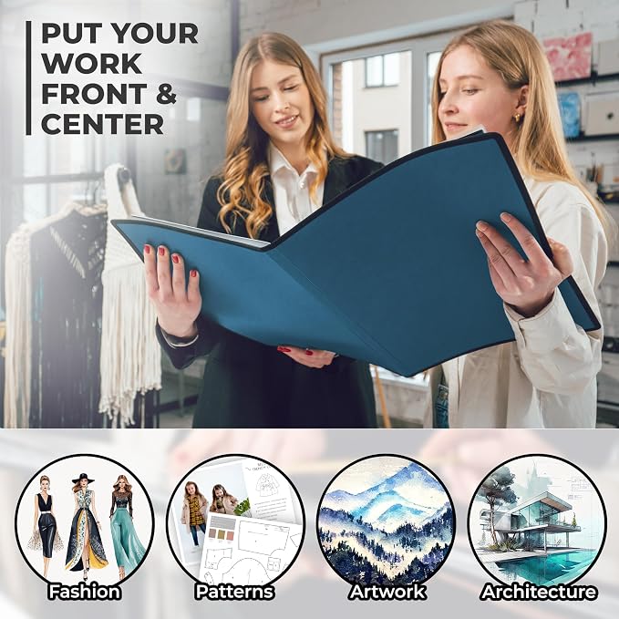 Dunwell 11x17 Art Portfolio Binder, 24-Sleeve, Black Mounting Paper, Blue | 24 Clear Sleeves, Displays 48 Pages, Black Mounting Paper Included, Artwork Storage, Acid-Free Poly Protection - Image 4