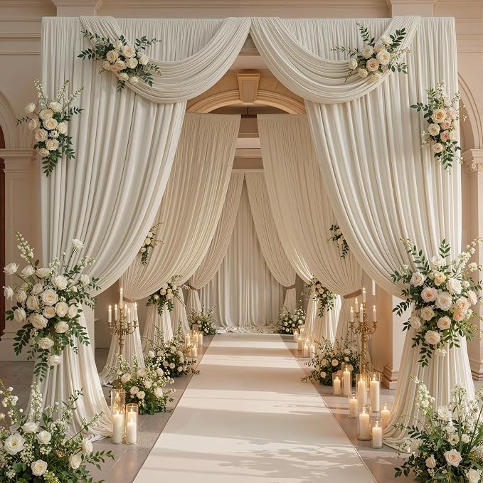 40ftx10ft Wrinkle Free Beige Backdrop Curtains for Parties, 8 Panels 5x10ft Silky Polyester Photo Backdrop Drapes Back Drop Cloth Drapery for Wedding Birthday Photography Background - Image 5