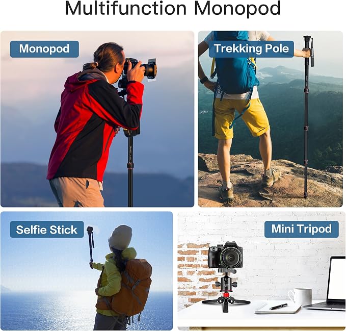 Extendable Camera Aluminum Monopod with Feet,Portable Travel Monopod with Removable Tripod Stand Base for DSLR Canon Nikon Sony Video Camcorder,5 Sections up to 67-in,Max Load 15.5 Lbs（A-222） - Image 6