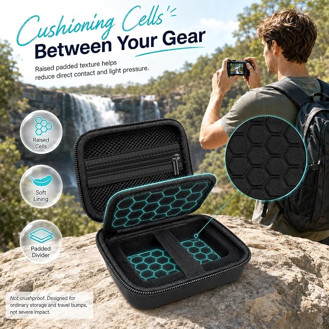 Comecase Camera Case for Kodak PIXPRO FZ55/FZ45, 2 SD Card Slots, Jet Black | Hard EVA Shell, Padded Divider and 2 SD Card Slots Organize a Compact Camera, Charger and Cable for Travel. Case Only. - Image 3