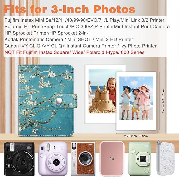 Fintie Mini Photos Album Book for 2x3 Inch Films - 52 Pockets Small Albums | For Fujifilm Instax Mini, Polaroid Hi-Print Pictures, Portable Kpop Photocard Holder, Travel Memory Book, Blossom - Image 3