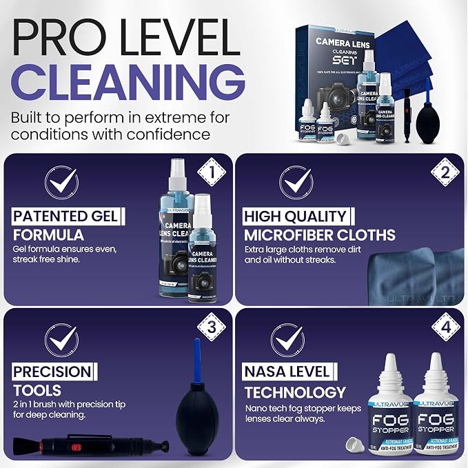 ULTRAVUE’s Ultimate Camera Lens Cleaning Kit –Camera Lens Cleaner, Lens Pen, Fog Stopper, and Microfiber Cloths - Camera Cleaning Kit - Lens Blower for DSLR & Digital Camera Accessories Camera Kit - Image 5