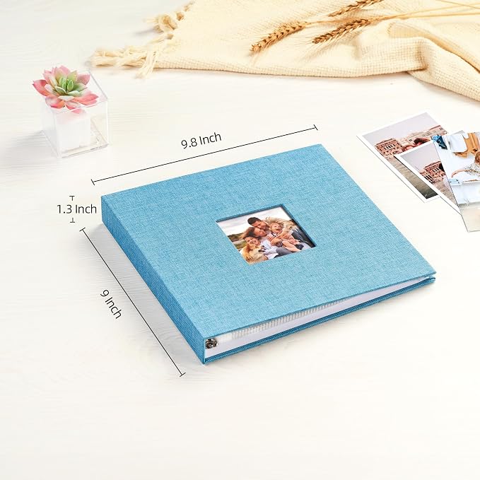 Mublalbum 8x8 Inch 3 Ring DIY Scrapbook Photo Album 40 Pages, Blue | 3 Ring Binder Scrapbook, Linen Cover, 20 Plastic Sleeves 40 Pages, Memory Book for Wedding, Baby, Family, DIY Projects - Image 2