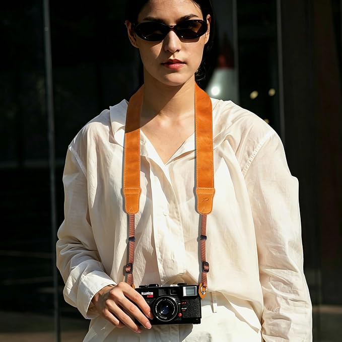 Padwa Lifestyle Caramel Yellow Leather Camera Strap - 1.5" Soft Full Grain Cowhide Camera Straps for Photographers, Soft Suede Fabric Padded Leather Strap with Quick Release fits All Cameras - Image 2