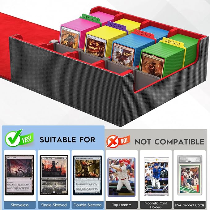 4 Row Trading Card Storage Box, 3200+ MTG Card Storage, Black & Red | TCG Card Organizer Box with 24 Colorful Dividers and 4 Stands, Bulk PKM Storage, Deck Case Holder Fits for YuGiOh, Game Cards - Image 2
