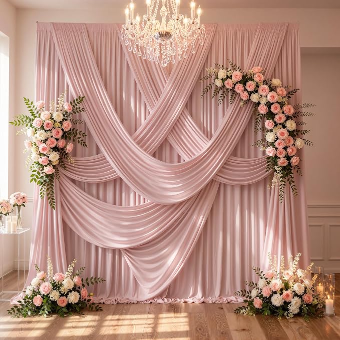 30ftx10ft Wrinkle Free Dusty Pink Backdrop Curtains for Parties, Silky Polyester Photo Backdrop Drapes 6 Panels 5x10ft Back Drop Cloth for Wedding Birthday Baby Shower Photography Background - Image 3