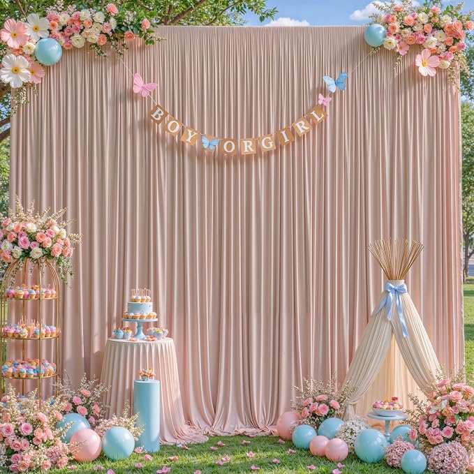Nude Blush Backdrop Curtains-Wrinkle-Free Polyester Photography Drapes Party Curtain Background for Baby Shower Wedding Decorations- 16 X10FT - Image 5
