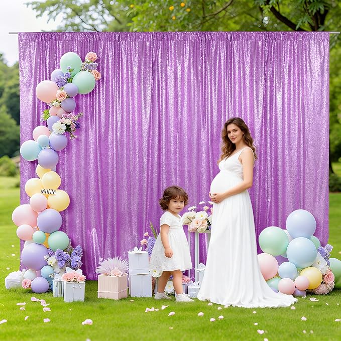 SquarePie 10x10ft Lavender Sequin Backdrop, High Density Non-Transparent Glitter Curtain for Photography, Birthday, Wedding Party Decorations, Thick Solid Background with 4" Rod Pocket, 1 Panel - Image 2