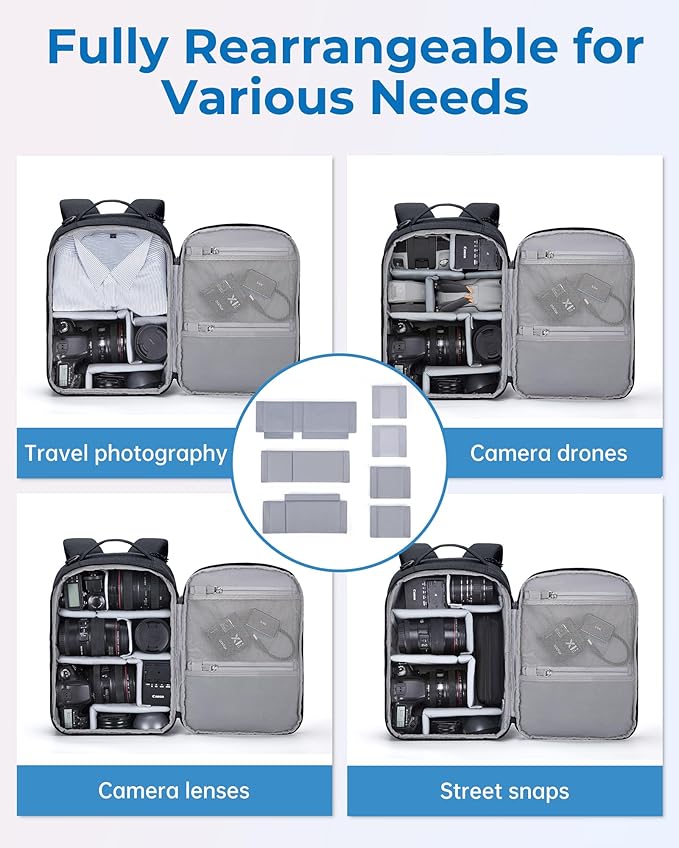 BAGSMART 2 in 1 Small Camera Backpack for DSLR, Fits 12.9" iPad, Black | Small SLR Camera Bags for Photographers with Shoulder Strap, Compatible for Sony Canon Nikon, Travel Backpack for Men Women - Image 4