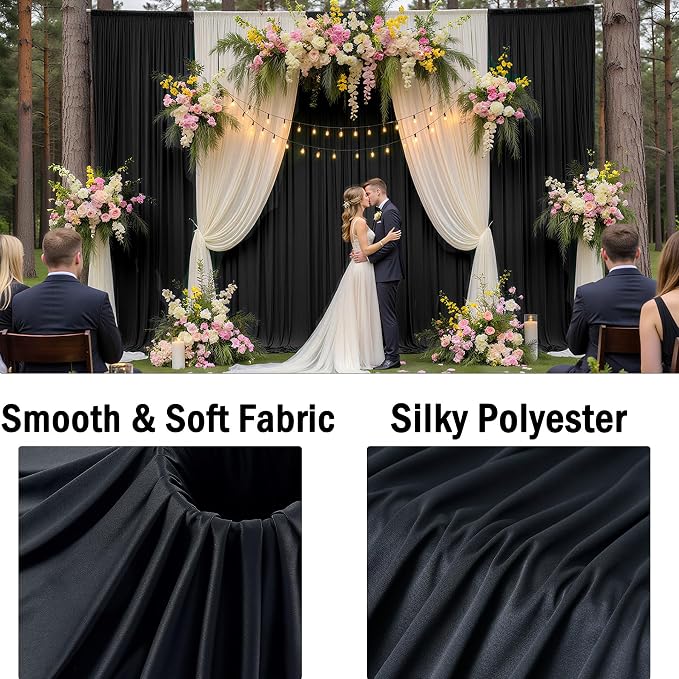 20ftx10ft Wrinkle Free Black Backdrop Curtain for Parties, 4 Panels 5x10ft Silky Polyester Photo Backdrop Drapes Back Drop Cloth Drapery for Wedding Birthday Photography Background Decor - Image 4