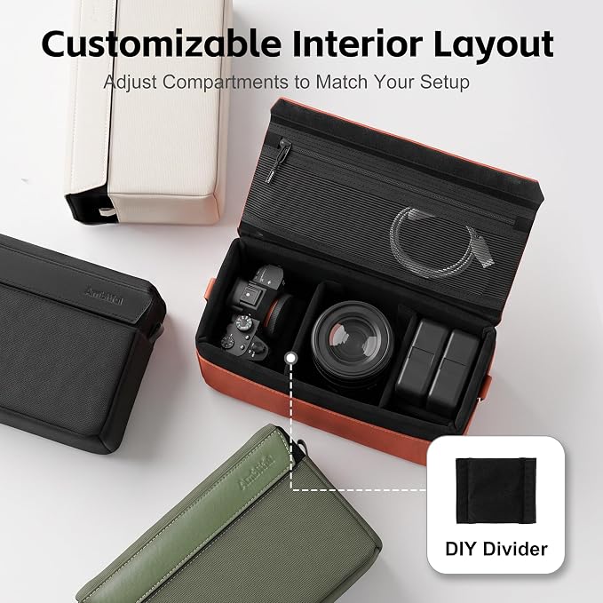 AMBITFUL D1 Cube Camera Insert, Medium/Large Padded Organizer with Dividers for Mirrorless DSLR, Black/Apricot (Orange, M (5.2L)) - Image 4