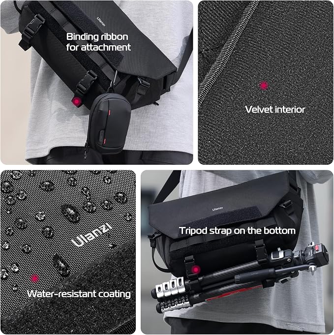 ULANZI BC08 Sling Camera Case 9L with Tripod Holder | Small Compact Camera Tactical Shoulder Bags for DSLR/SLR/Mirrorless Cameras, Water-Resistant Crossbody Bag Women Men, Black - Image 7