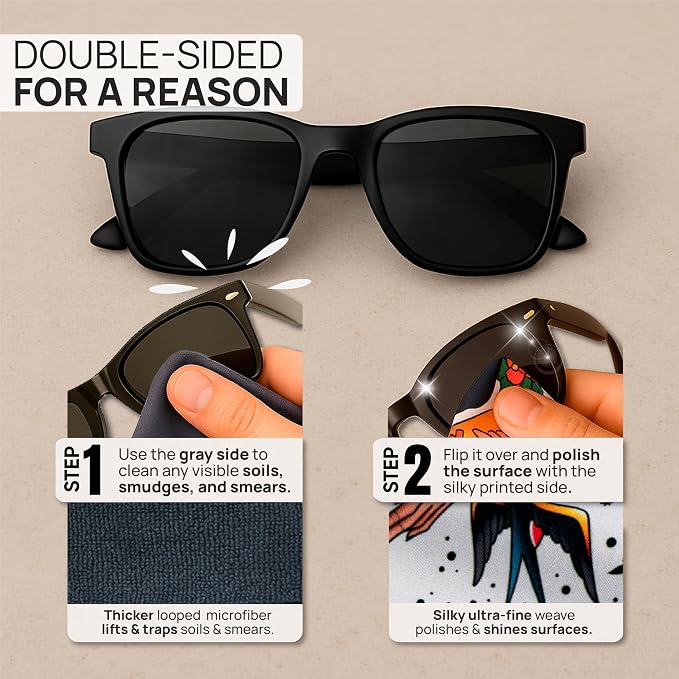 Microfiber Wholesale Quick Cloth Glasses Cleaning Cloths 8x8 Tattoo 1-Pack | with Case | Double-Sided Lens Cleaner for Eyeglasses, Camera, Screens & Glass | Reusable Microfiber Glass Polishing Cloths - Image 3
