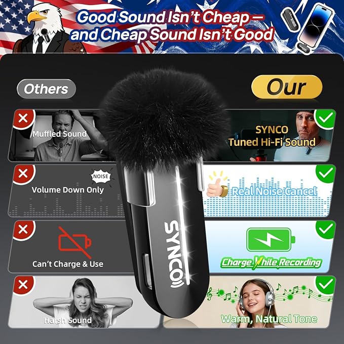 SYNCO Wireless Lavalier Microphone, 2 Mics for iPhone 15/16/17 Pro Max & Android Phones, USB-C Lapel Mic with Noise Cancellation, 150m Range, Real-Time Monitoring for TikTok, YouTube, Vlog & Streaming - Image 5