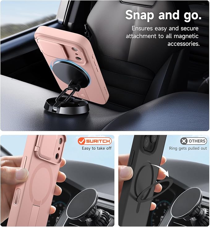 SURITCH for iPhone 17 Pro Case with Camera Control Cover, Camera Cover and Adjustable Kickstand, Compatible with MagSafe, Shockproof Bumper Protective Cases 6.3 Inch, Pink - Image 7