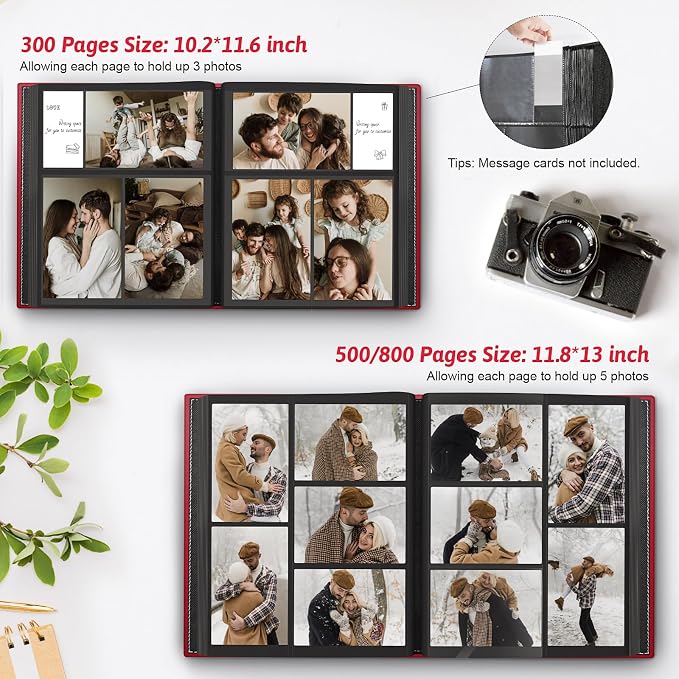 Popotop 4x6 Photo Album Holds 800 Pictures, Vegan Leather Hardcover | 800-Photos Capacity, Clear Slip-In Pockets, Extra-Large Collection Format, Front Photo Window, Gifts for Family Wedding Baby - Image 5