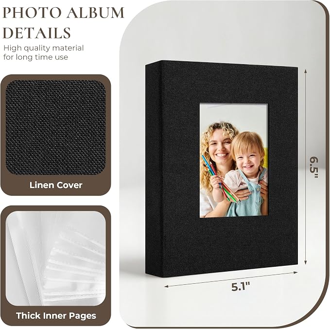Vienrose 4x6 Mini Photo Album, 2 Pack, 52 Photos, Black | Linen Cover, Photo Book, Baby Memory Book, Artwork Postcards Storage - Image 4