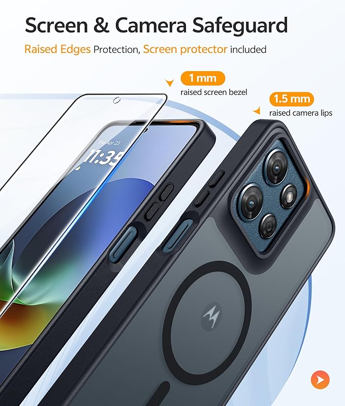 FNTCASE for Moto G Play 2026 / G 2026 / G 2025 Phone Case, Screen Protector | Translucent Matte Magnetic Back, 14FT Military Grade Drop Protection, Shockproof Protective Phone Cover, Black - Image 4