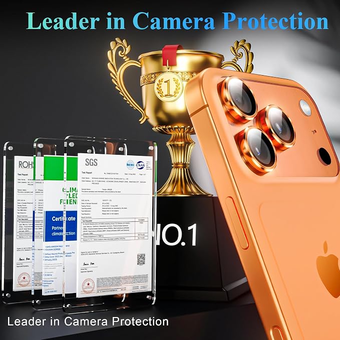 YWXTW Camera Lens Protector for iPhone 17 Pro/iPhone 17 Pro Max, [1 Step Installation Tray] Tempered Glass Screen Protector Metal Individual Camera Cover Accessories Case Friendly (Cosmic Orange) - Image 2