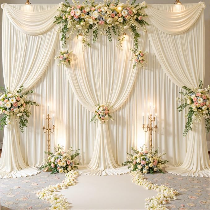 6 Panels Champagne Backdrop Curtains for Wedding Party Wrinkle Free Backdrops Curtain Drapes Fabric Decorations Photo Back Drop Cloth for Baby Shower Photography Stage Reception 30ft(W) x 12ft(H) - Image 2