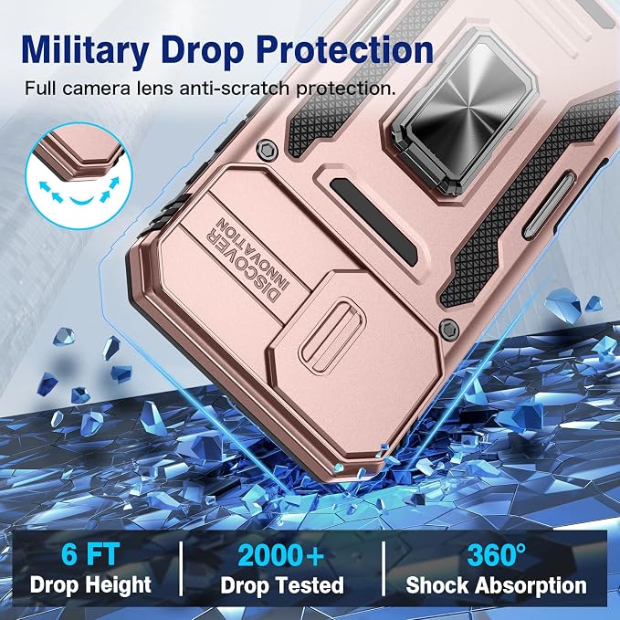 VEGO for iPhone 16 Plus Case with Camera Cover & Privacy Screen Protector | Tempered Glass Screen Protector & Ring Kickstand Military Grade Heavy Duty Protection Cover for iPhone 16 Plus - Rose Gold - Image 6