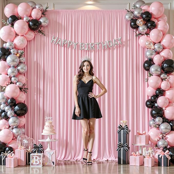 8ftx10ft Wrinkle Free Pink Backdrop Curtain - 10 Feet Photography Backdrop Drapes, Silky Polyester Back Drop Cloth for Wedding Baby Shower Balloon Arch Background - Image 2