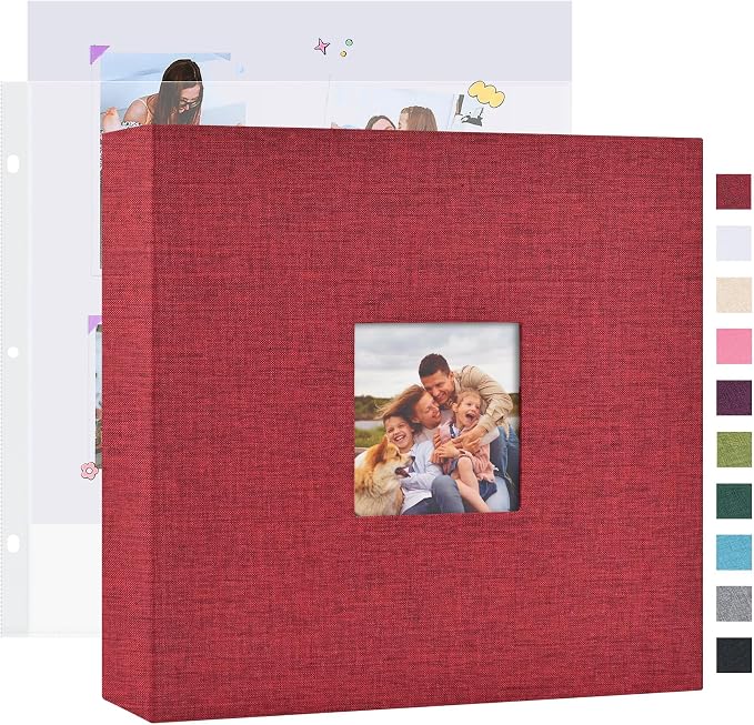 Mublalbum 10x10 Inch 3 Ring DIY Scrapbook Photo Album 80 Pages, Red | 3 Ring Binder Scrapbook, Linen Cover, 40 Plastic Sleeves 80 Pages, Memory Book for Wedding, Baby, Family, DIY Projects by Mublalbum