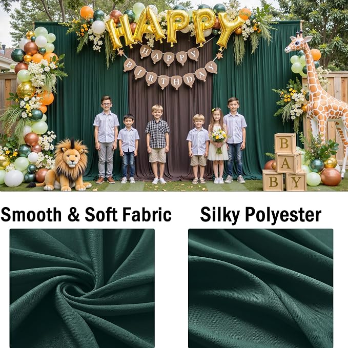 50ftx10ft Wrinkle Free Hunter Green Backdrop Curtains for Party Background, 10 Panels Silky Fabric Green Photo Backdrop Drapes Back Drop Cloth for Wedding Birthday Photography Baby Shower Decor - Image 4