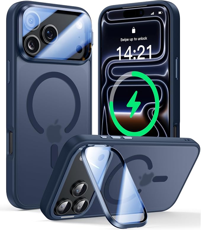 VOFATA [Upgraded Full Camera Protection] for iPhone 17 Pro Case with Camera Cover Stand [Fit for MagSafe][10FT Mil-Grade Protection] Translucent Magnetic iPhone 17 Pro Phone Case, Blue by VOFATA