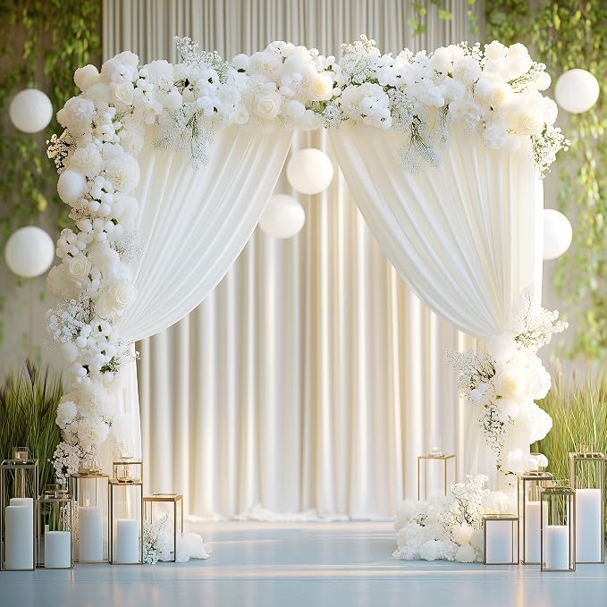 Ivory Backdrop Curtain for Parties Backdrop Drapes, 3Pack 10x8FT | Wrinkle Free Polyester Curtain Backdrop Draping Fabric for Backdrop Photoshoot Birthday Party Background,6 Panel 5x8FT - Image 3
