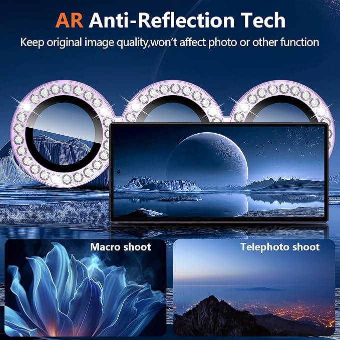 for Samsung Galaxy Z Fold 8 Ultra Camera Lens Protector, Individual Metal Ring Tempered Glass Lens Cover, [Strong Adsorption] Scratch Resistant Ultra-Thin HD Clear Lens Cover, 1 Set-Purple Diamond - Image 3