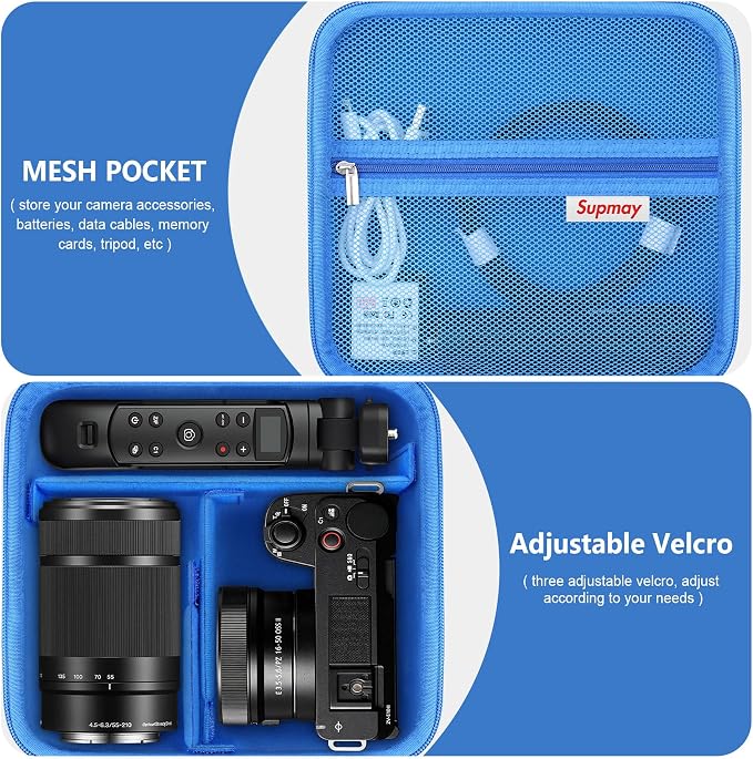 Carrying Case for Sony Alpha ZV-E10/ ZV-E10 II/ZV-E1/ a6400/ a6700/ a6100/ a6000/ a6500/ a6600 Digital Camera, Vlog Camera Kit Storage Holder Fits Tripod, Lens, LED Video Light, Battery, Blue - Image 5