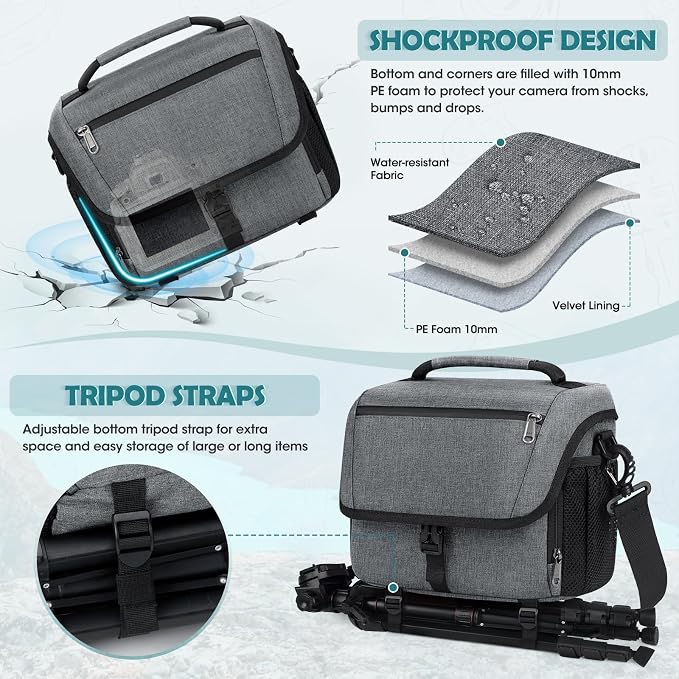 RAINSMORE Camera Bag, DSLR SLR Mirrorless Camera Case for Photographer | Waterproof Camera Sling Bag with Rain Cover & Tripod Holder Soft Padded Crossbody Camera Bag for Sony Canon Nikon Fujifilm - Image 4
