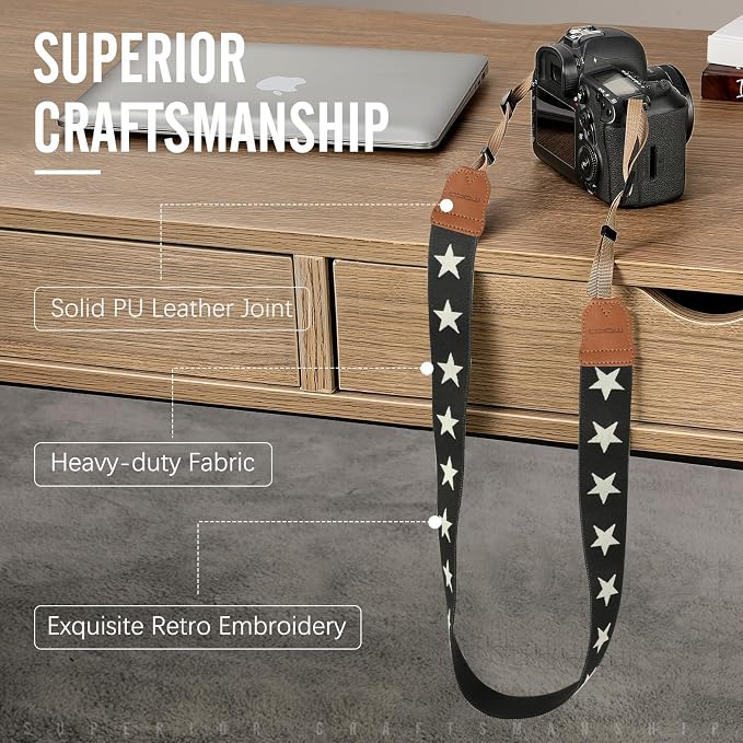 MoKo Camera Strap Compitable with Canon/Sony/Nikon/Minolta/Panasonic/DSLR | Cotton Vintage Camera Strap,Adjustable Neck Shoulder Strap,for Camcorder,Binoculars,for Adults Kids, Pentagram - Image 2