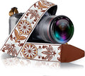 Camera Strap - Shoulder, Crossbody & Neck Camera Strap for Photographers, Fits All Cameras, Canon Nikon Sony Fujifilm, Padded Strap W/ Quick Release, Embroidered Cotton & Leather Ends, White by ArtTribute