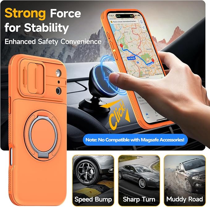 for iPhone 17 Pro Wallet Case with Card Holder Slide Camera Cover Ring Stand Kickstand Heavy Duty Protective Case with Screen Protector for iPhone 17 Pro (Orange) - Image 5