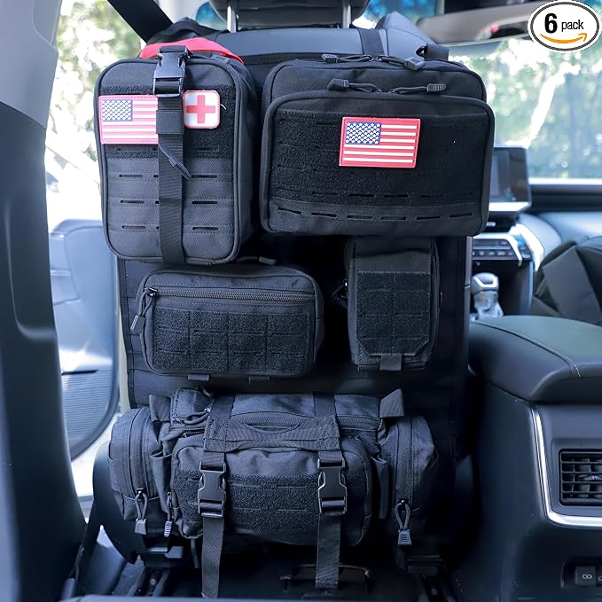 Universal Tactical Car Seat Back Organizer Bag Tactical Molle Vehicle Organizers Panel Vehicle Protector Organizers with 5 Detachable Pouches for Car Truck Ford Jeep (Upgraded D model Black) by BXBXHD